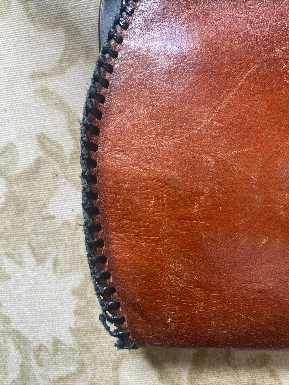 Arts & Crafts Brown Leather Handbag w/ Whipstitch Stitching  & Turnloc Clasp